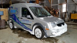 Plowing through drifts in the van.